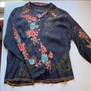 Beautiful Johnny Was Embroidered Silk Shirt
